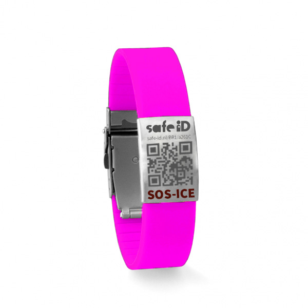 De Safe-iD SOS armband Fluo Roze De Safe-iD SOS armband Fluo Roze