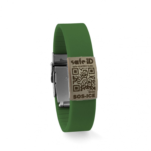 De Safe-iD SOS-armband in zes kleuren – legergroen De Safe-iD SOS-armband in zes kleuren – legergroen