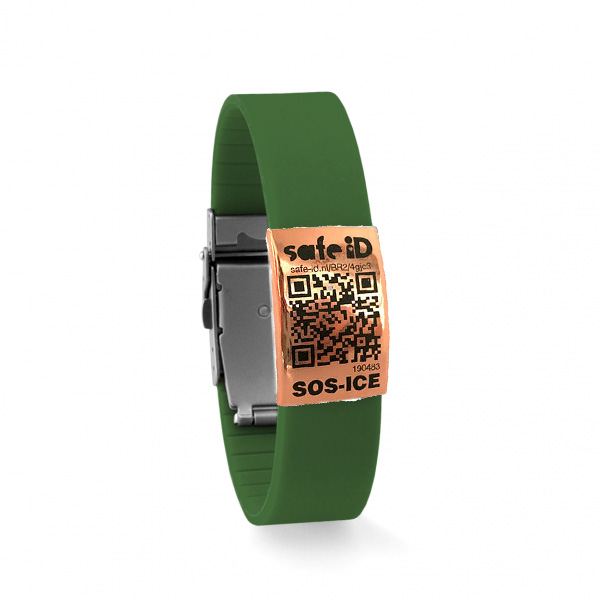 De Safe-iD SOS-armband in zes kleuren – legergroen De Safe-iD SOS-armband in zes kleuren – legergroen